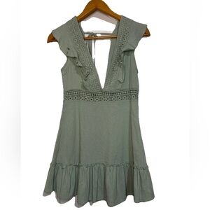 Zaful Women’s M New W Tag Sage Green Boho Tunic Blouse Lace Ruffle Defect Beauty